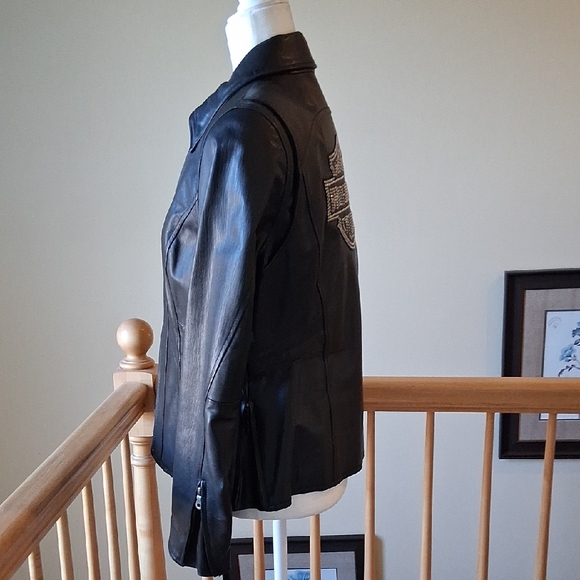 Harley-Davidson Women's Classic Black Leather Studded Bling Biker Jacket - Picture 7 of 12